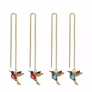 Hummingbird Thread Earrings Gold & Blue
